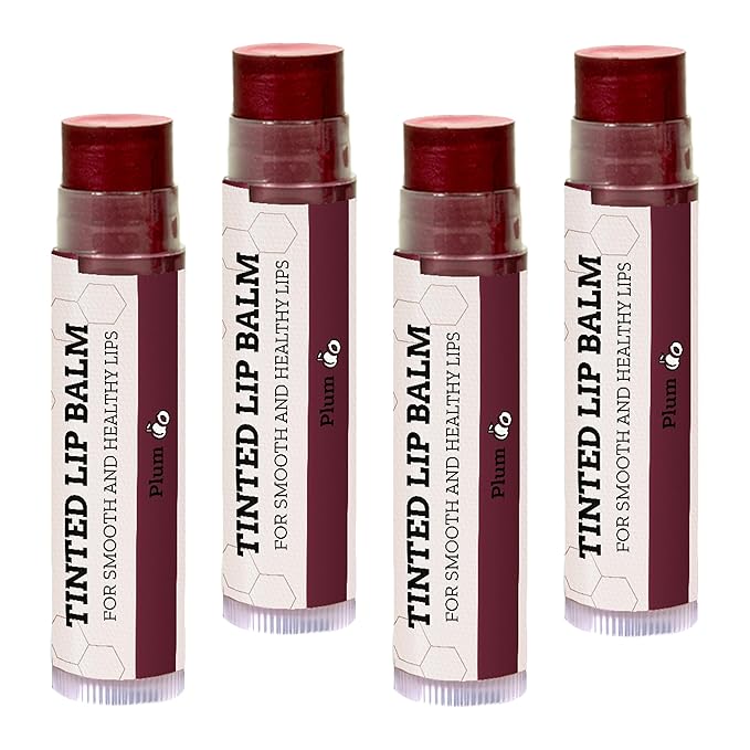 Tinted Lip Balm by Earth’s Daughter – 4 Pack of Plum Color – Beeswax, Coconut Oil, Cocoa Butter, Vitamin E – Moisturize and Beautify – Paraben Free-Velvo Beauty