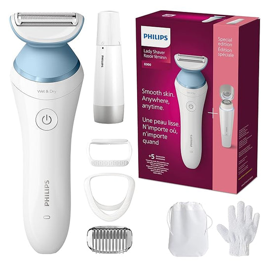 Philips Beauty Lady Electric Shaver Series 8000 with Electric Facial Hair Remover, Cordless, BRL166/91-Velvo Beauty