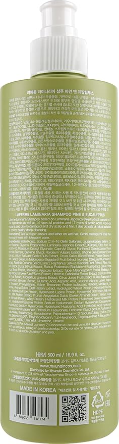 laferme Laminaria Shampoo with Organic Ingredient, Korean Clarifying Shampoo, Hydrating for Dry Hair, Strengthening for Weak Hair, Sulfate & Paraben-Free, for Women & Men,16.9 FL. OZ, Pine Eucalyptus-Velvo Beauty