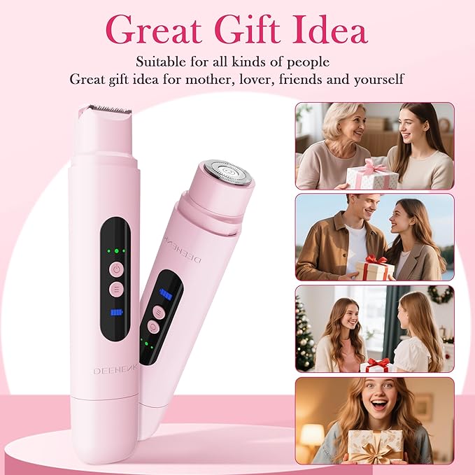 Bikini Trimmer Razors Shaver for Women: DEEHENK 2-Speed Electric Razor for Pubic Hair Dual Head Shaver Women IPX7 Waterproof Rechargeable Lady Trimmer for Bikini Underarm Body Leg Face Pink-Velvo Beauty