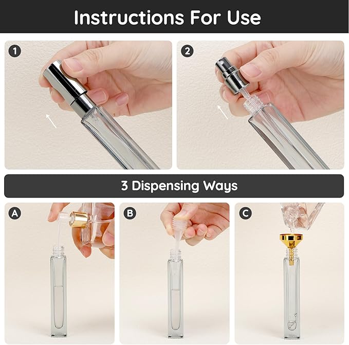 Segbeauty Glass Perfume Bottle Set, 5 Pack of 10ML Portable Perfume Travel Refillable, Empty Atomizer Sprayer for Perfume Cologne Dispenser, Travel Sample Bottles Perfume Making Kit with Refill Tool-Velvo Beauty