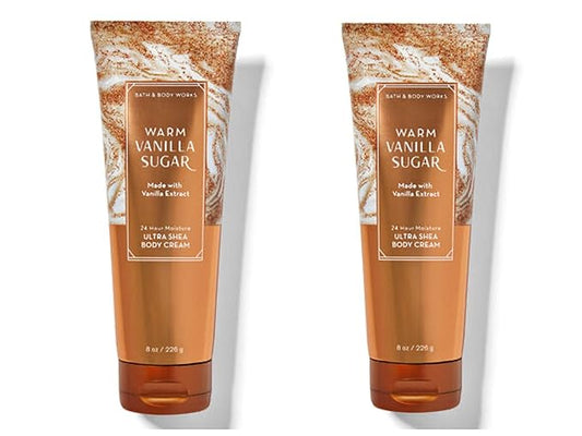 Bath and Body Works 2 Pack Warm Vanilla Sugar Ultra Shea Body Cream 8 Oz.-Velvo Beauty