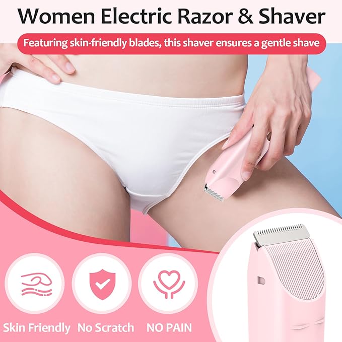 2025 Upgraded Bikini Trimmer for Women - 2 in 1 Dermave Bikini Shaver with LED Display, Dual Head Cordless Electric Shaver, IPX7 Waterproof Wet/Dry Body Hair Trimmer for Face, Body & Intimate Areas-Velvo Beauty