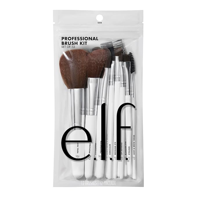 e.l.f. Professional Set of 12 Makeup Brushes, Pro-Worthy Makeup Brushes For A Flawless Full-Face Application, Vegan & Cruelty-Free-Velvo Beauty