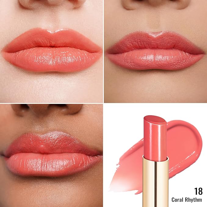 Oulac Shine Orange Lipstick for Women, 2 in 1 Glossy Coral Orange Tinted Lip Balm, Hydrating Lipstick for Dry Lips, Moisture Shine Juicy Finish Vegan 2.2g/0.07oz (18)-Velvo Beauty
