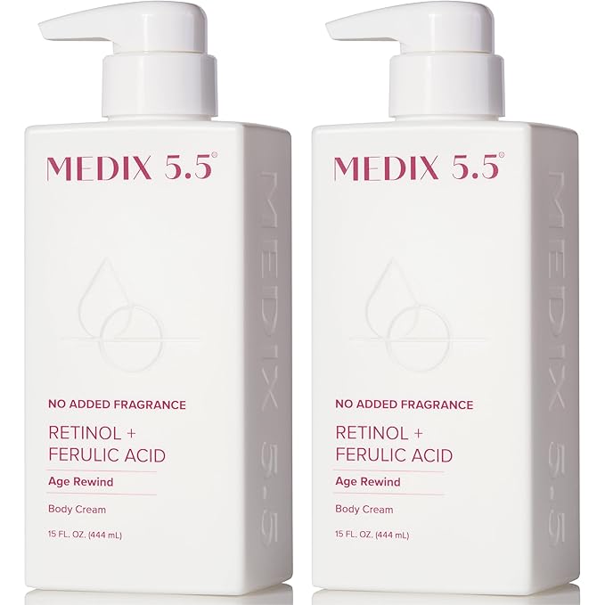 MEDIX Fragrance Free Retinol Body Lotion Crepey Skin Care Treatment | Anti Aging Body Lotion & Face Moisturizer | Firming Retinol Cream For Face Targets Loose Crepe Skin, Wrinkles, & Fine Lines, 2PC-Velvo Beauty