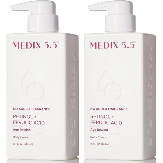 MEDIX Fragrance Free Retinol Body Lotion Crepey Skin Care Treatment | Anti Aging Body Lotion & Face Moisturizer | Firming Retinol Cream For Face Targets Loose Crepe Skin, Wrinkles, & Fine Lines, 2PC-Velvo Beauty