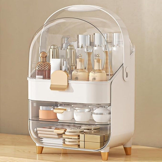 Makeup Organizer, Skincare Holder Bathroom Counter Organizer, Storage Box Cosmetic Display Cases, Teen Girl Gifts Trendy Stuff Make up Organizers for Vanity, Dresser, Countertop (Rose Gold)-Velvo Beauty