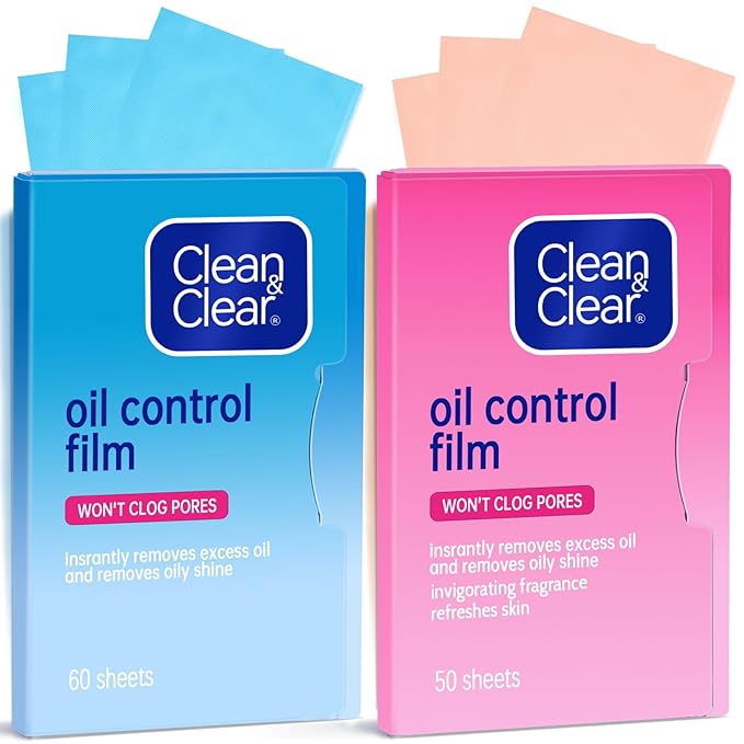 Oil Absorbing Tissues Oil Control Film, Oil Blotting Paper Same Series with Clean & Clear Oil Absorbing Facial Sheets for Oily Skin, 60 sheets Blue + 50 sheets Pink-Velvo Beauty
