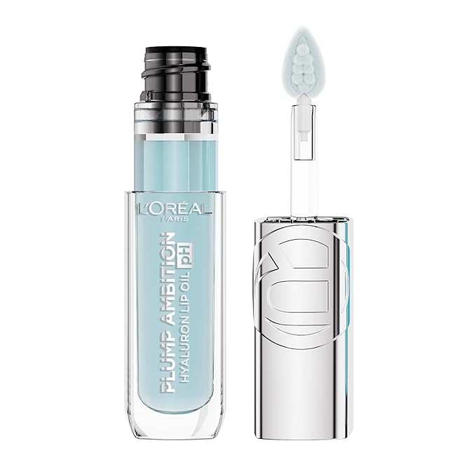 L'Oreal Paris Plump Ambition pH Hyaluron Lip Oil, Color Shifting Lip Tint with 24HR Hydration, Volumizing Shine and Lasting Color, 010 pH Cristal Ice-Velvo Beauty