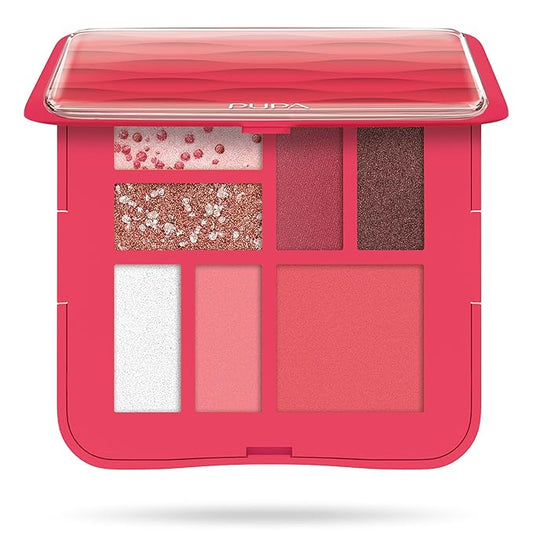 Pupa Milano Make-Up Palette S, 003 Coral, 0.28 oz - 7 Pan Eyeshadow Palette and Blush Palette with Matte, Shimmer Finish - Blendable Velvety Texture - Compact Travel-Friendly - Talc-Free Eye Makeup-Velvo Beauty