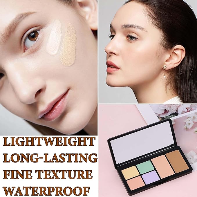 6 Colors Correcting Concealer Contour Palette,Concealer Cream Contour Makeup Palette,Contouring Foundation Highlighting Makeup Kit with Brush(01#)-Velvo Beauty