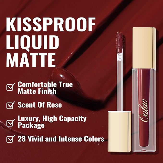 Oulac Matte Liquid Dark Red Lipstick for Women, Long Lasting Lipstick, Waterproof Lip Stain, No Transfer, Creamy High Pigmented Formula with Vitamin E, Vegan & Cruelty-Free M18-Velvo Beauty