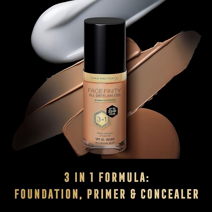 Max Factor Facefinity All Day Flawless 3 In 1 Foundation SPF 20, No. 33 Crystal Beige-Velvo Beauty