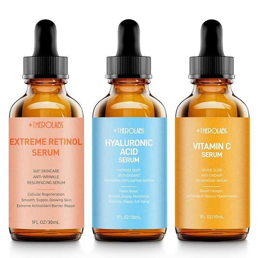 Facial Skin Care Set– Retinol Serum, Vitamin C & Hyaluronic Acid for Face – Anti Aging Face Serum Set for Women – Firm, Wrinkle Smoothing, Dark Spot Corrector, Brighten Dullness-Velvo Beauty