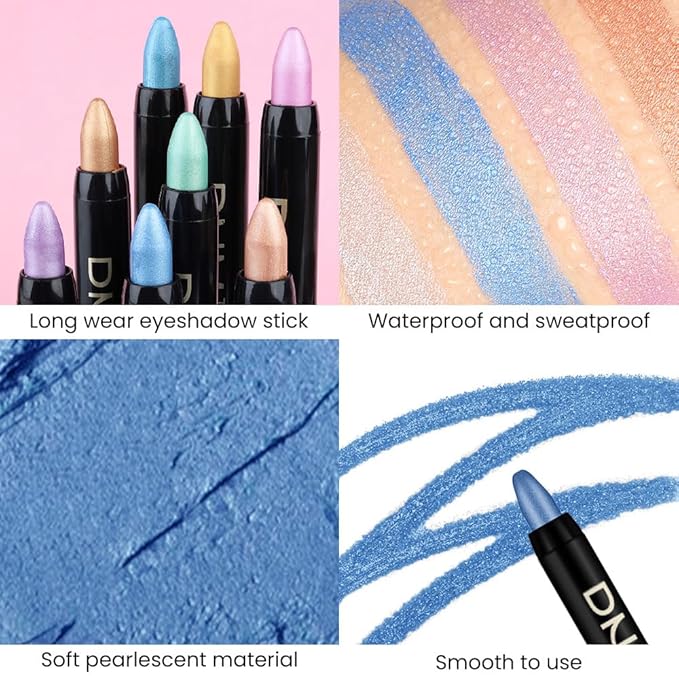 evpct Royal Blue Shimmer Cream Eye Shadow Brightener Sticks Set for Eyes, Blue Shimmery Matte Pencil Eye shadow Applicator Stick Pen Palette Makeup Waterproof sombras en crema para ojos 13#-Velvo Beauty