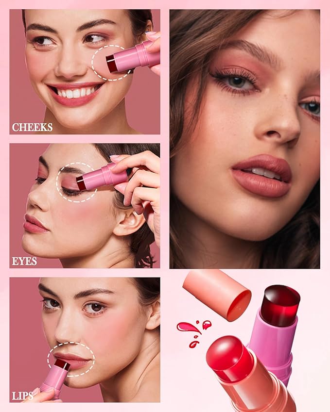 Makeup Jelly Tint,Cooling Water Jelly Tint Coral Blush Stick, Sheer Lip & Cheek Tint Stain, Long Lasting Waterproof Jelly Blush Lip Gloss, Vivid Color, Non-Sticky, Buildable Tinted Jelly Lip Stains-02-Velvo Beauty