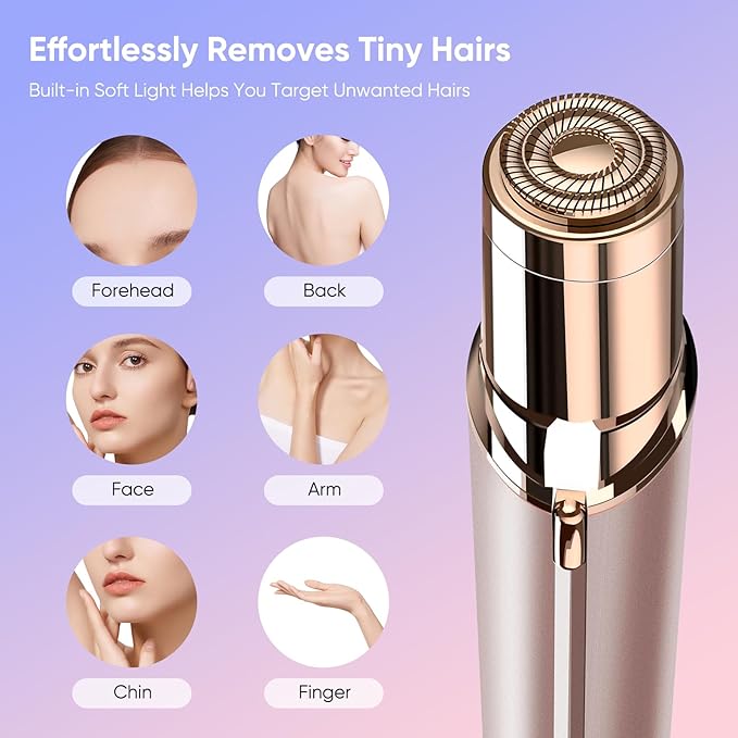 Facial Hair Remover for Women, Painless Womens Facial Hair Remover with 2 Replacement Heads, Lipstick-Sized, USB Rechargeable, Facial Hair Remover for Upper Lip,Chin,Peach Fuzz,Mustache-Velvo Beauty