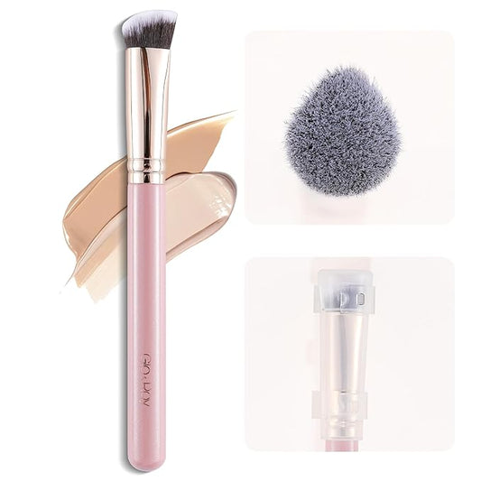 GLO&RAY Angled Concealer Brush with Cap – Flat Top Synthetic Makeup Brush for Under Eye, Spot Coverage, Travel Size Concealer Blending Tool for Liquid & Cream Application (Pink)-Velvo Beauty