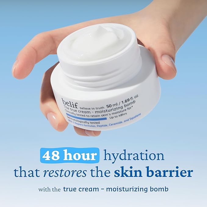 belif Moisturizing Bomb – Daily Ceramide Moisturizer with Peptide & Squalane, 48hr Hydration & Anti-Aging Cream, Milky & Lightweight, Restores Skin Barrier, Korean Skincare, 0.84 fl oz (25ml)-Velvo Beauty