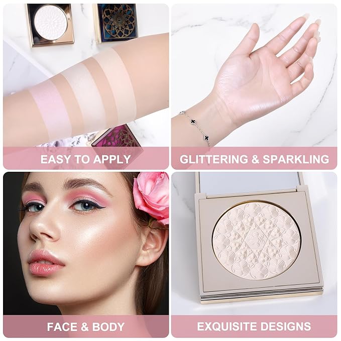 Face Highlighters Exquisite 3D Texture Luminizers Palette, Shiny Contour Makeup Illuminator for Body Cheek Eyebrow Nose Chin Lip Glossy Shimmer Contouring Palette-Velvo Beauty