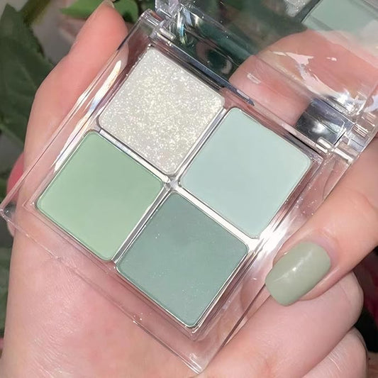Matte Light Green Glitter Eye Shadow Makeup Palette 4 Colors, Highly Pigmented Mint And Seafoam Green Waterproof Eyeshadow Palette For Woman-Velvo Beauty