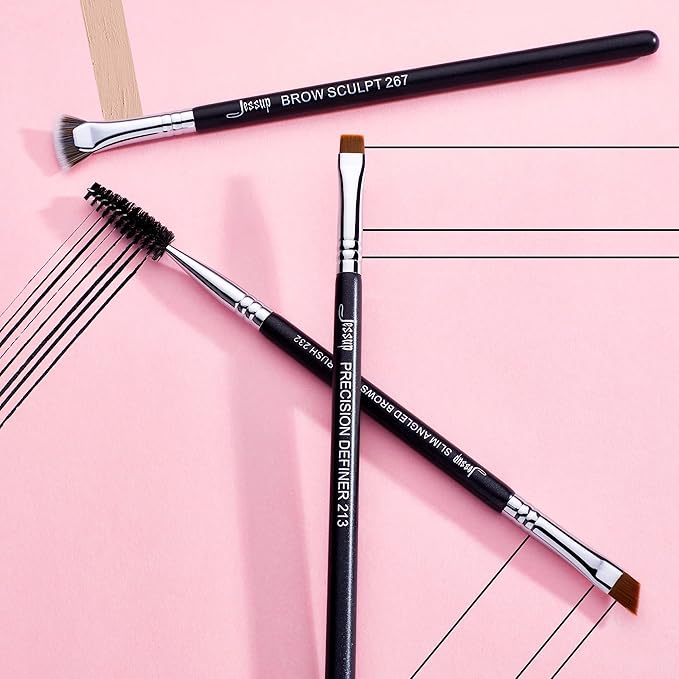 Jessup Eyebrow Makeup Brush Set Professional, Precision Define Sculpt, Flat Angled Spoolie Brushes, Cruelty-Free Synthetic Bristles 3PCS, T326-Velvo Beauty