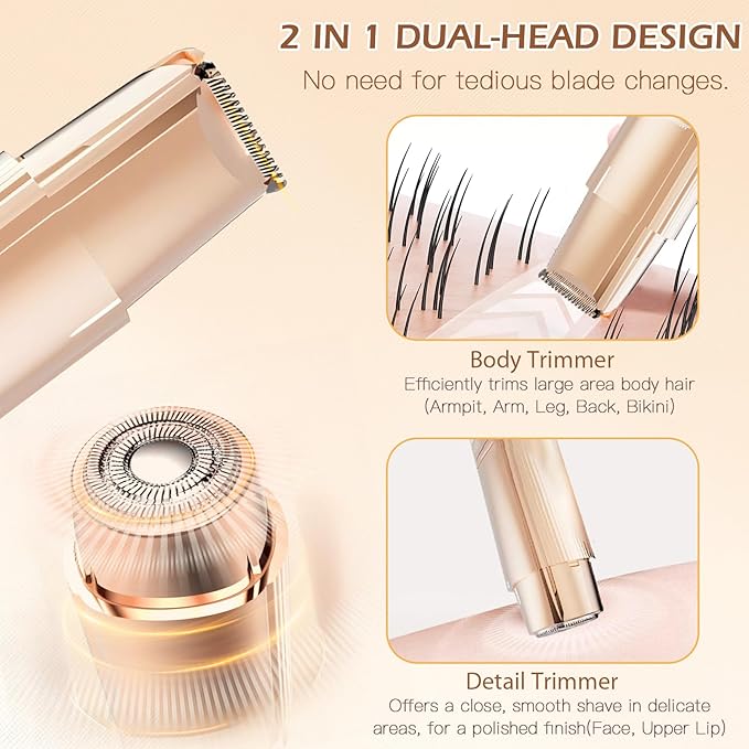 Bikini Trimmer for Women, 2 in 1 Dual-Head Electric Razors for Women Pubic Hair, Wet/Dry Use Body Hair Trimmer and Face Shaver with Display, Rechargeable Hair Removal for Bikini Legs Face Underarm Arm-Velvo Beauty