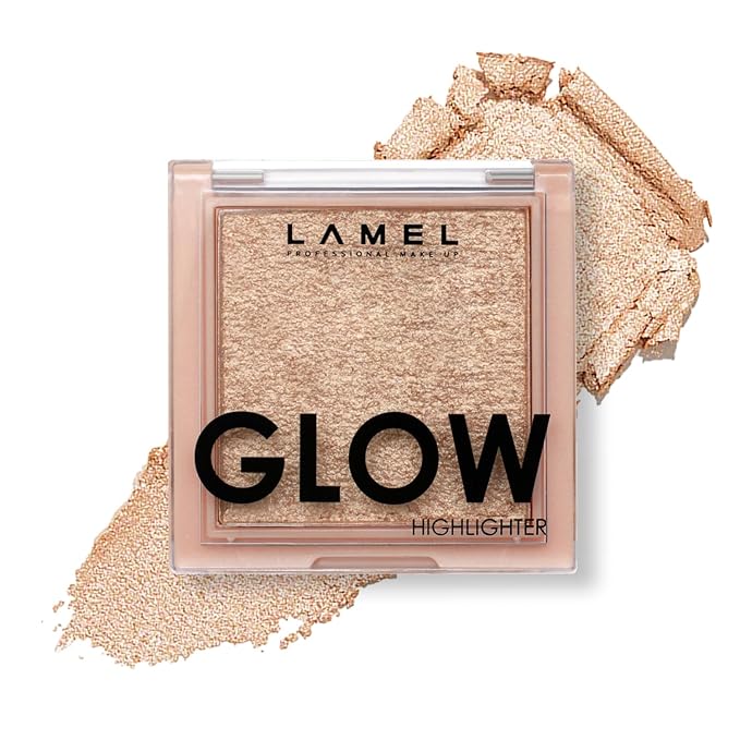 LAMEL Glow Highlighter: Face Make Up & Contour Palette in Deep, Vibrant Colors - Natural Shimmer - Compact Size & Perfect for Travel - Cruelty Free - 3.8gr/0.13 oz 402 (Sun)-Velvo Beauty