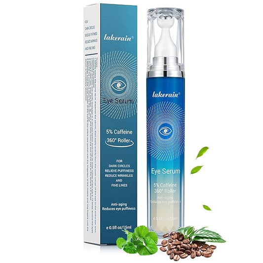 5% Caffeine Eye Serum,Caffeine Eye Cream with Massage Roller Ball,Under Eye Cream for Dark Circles,Puffiness,Under Eye Bags,Moisturizing Cream Eye Bags Fine Lines Wrinkle Treatment for Women and Men-Velvo Beauty