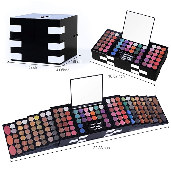 All In One Makeup Kit 142 Ultimate Colors Matte Shimmer Eyeshadow Palette Colorful Gifts For Women 3 blush 3 Sponge Brushs 3 Eyebrow Powder Professional Cosmetics Fashion Women Makeup Case Full Make U-Velvo Beauty