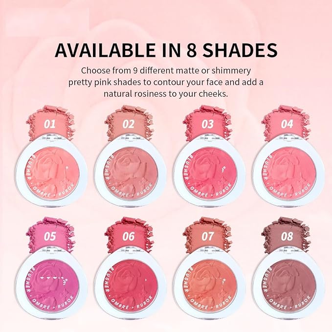 MAEPEOR Matte Face Blush 8 Colors Lightweight Natural Look Face Blush Long-Lasting and Highly Pigmented Powder Blush for Cheeks (Color 02)-Velvo Beauty