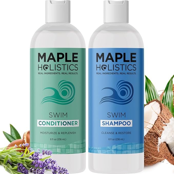 After Swim Shampoo and Conditioner Set - Chlorine Shampoo and Conditioner for Swimmers with Tea Tree and Rosemary Oil - Clarifying Shampoo for Hard Water Chlorine and Saltwater with Replenishing Oils-Velvo Beauty