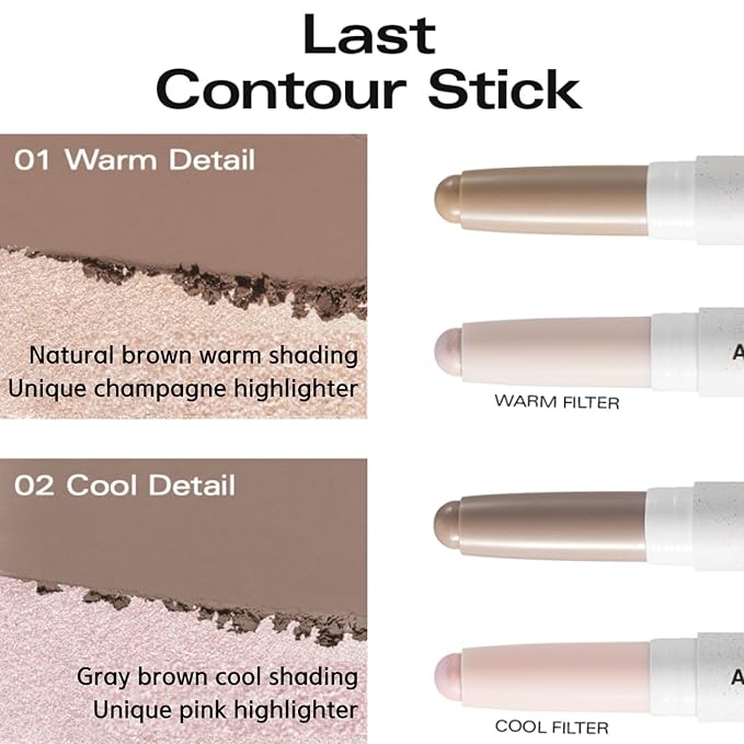 BBIA Last Contour Stick - Dual-Sided Contouring & Highlighting Duo Stick Easy Dual-Ended Natural Contour & Highlight Blendable Buildable Longlasting Korean Face Makeup (01 WARM DETAIL, Pack of 1)-Velvo Beauty