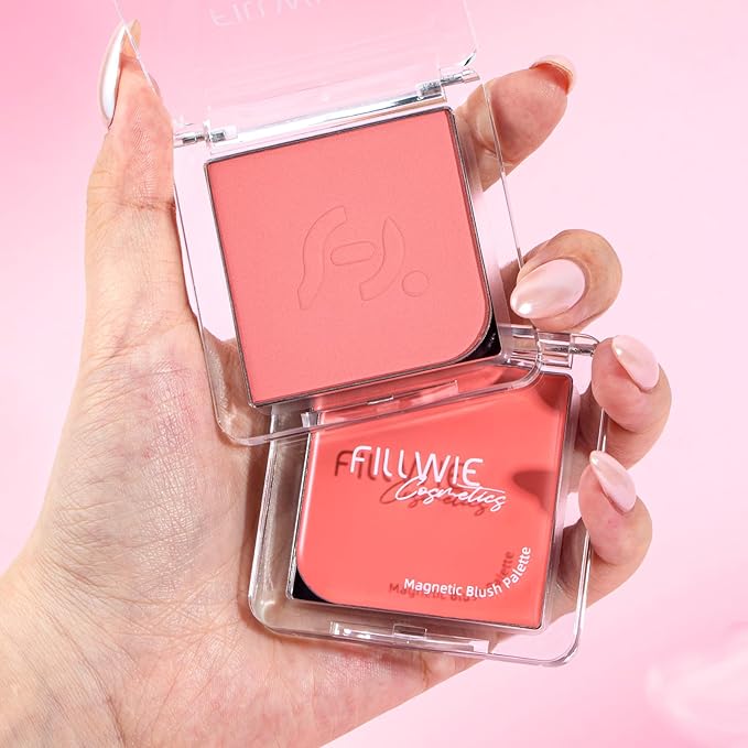 Blush Palette Duo – Cream & Powder Blush Set in Pink, Long-Wearing & Moisturizing, Easy to Blend,Radiant Coverage for Cheeks, Eyes & Lips, Magnetic Makeup Palette Compatible (2-Pack, Coral Kiss)-Velvo Beauty