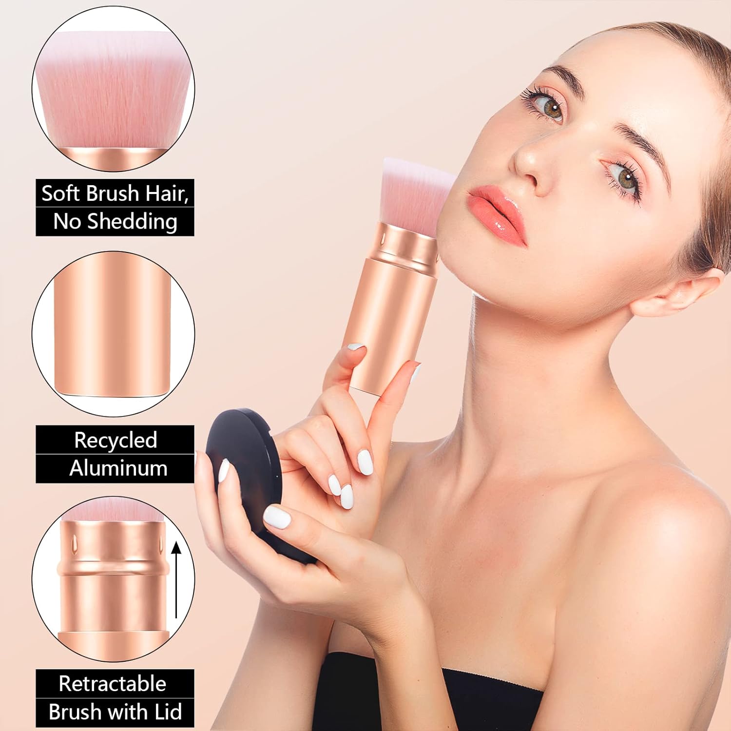 Falliny Retractable Makeup Brushes, Travel Kabuki Powder Foundation Brush, Portable Face Liquid Foundation Sunscreen Brush with Cover for Blending Liquid, Bronzer,Cream or Flawless Powder Cosmetics-Velvo Beauty