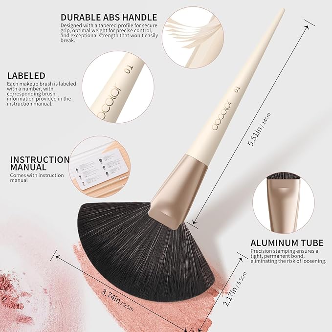 Docolor Makeup Brushes Set Professional 30Pcs Makeup Brushes Premium Synthetic Powder Kabuki Foundation Contour Blush Concealer Eye Shadow Blending Eyeliner Crease Eyebrow Make Up Brush Kit - Beige-Velvo Beauty