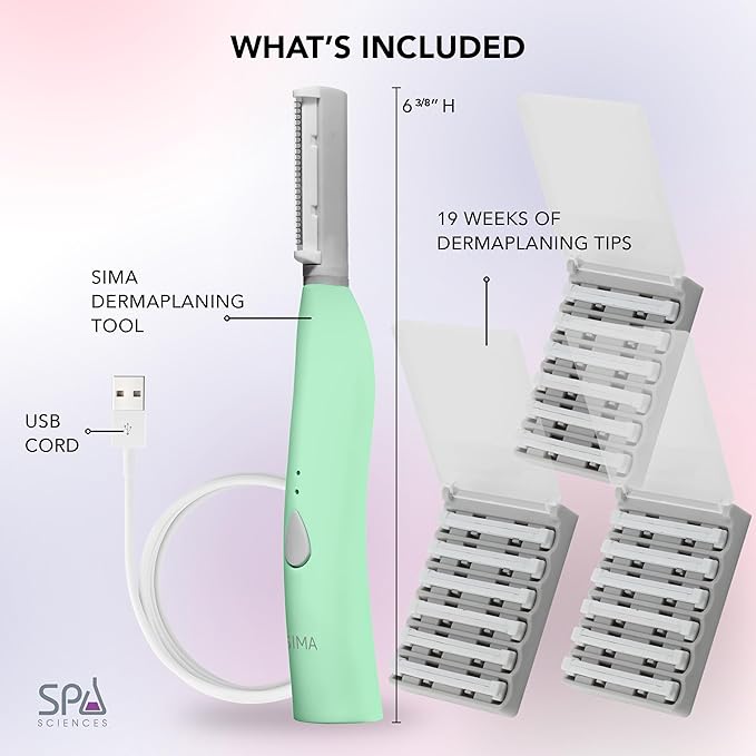 SPA SCIENCES - SIMA Patented Dermaplane Razor for Women Face – Painless 2-in-1 Facial Exfoliation & Peach Fuzz Hair Removal – Anti-Aging – 3 Speeds – Rechargeable – 19 Weeks Treatment-Velvo Beauty