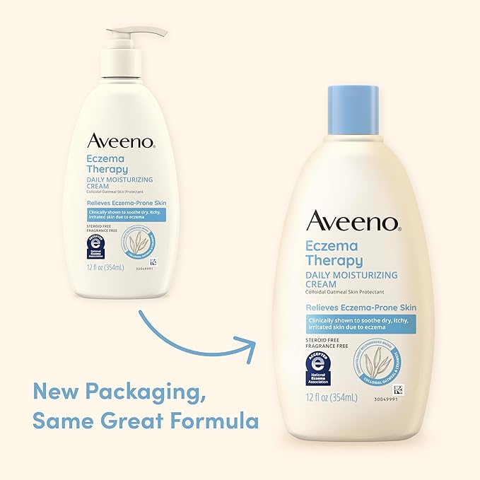 Aveeno Eczema Therapy Daily Moisturizing Body Cream for Sensitive Skin, Soothing Eczema Relief Cream, Colloidal Oatmeal & Ceramide for Dry & Itchy Skin, Steroid- & Fragrance-Free, 12 oz-Velvo Beauty