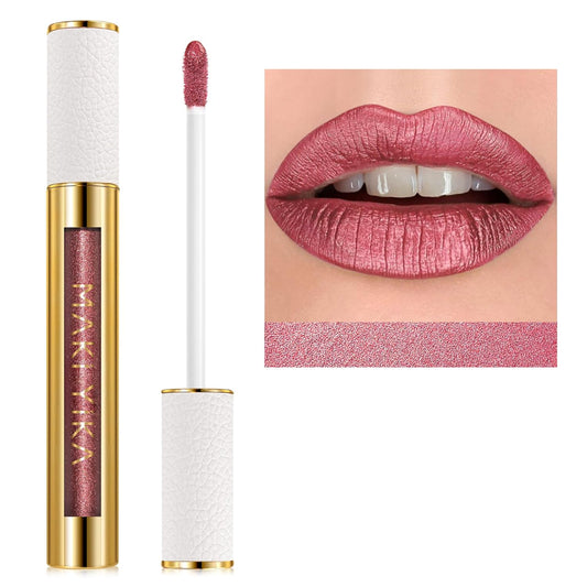MAKI YIKA Red Lipstick for Women Metallic Lipsticks Glitter Long Lasting Lipstick No Smudge No Transfer Liquid Lip Gloss (BR03 Be Happy)-Velvo Beauty