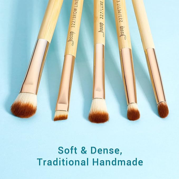 Jessup Eye Makeup Brushes Set, Premium Synthetic Eyeshadow Blending Concealer Eyebrow Eyeliner Brush, 15pcs Labeled Bamboo Make Up Brushes T137-Velvo Beauty