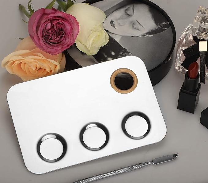 Makeup Mixing Palette, 6x4inch Stainless Steel Makeup Palette 3-well Nail-art Cosmetic Artist Mixing Palette with Makeup Spatula, Stocking Stuffers Christmas Gifts for Women-Velvo Beauty