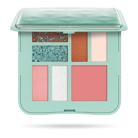 Pupa Milano Make-Up Palette S, 001 Tiffany, 0.28 oz - 7 Pan Eyeshadow Palette and Blush Palette with Matte, Shimmer Finish - Blendable Velvety Texture - Compact Travel-Friendly - Talc-Free Eye Makeup-Velvo Beauty