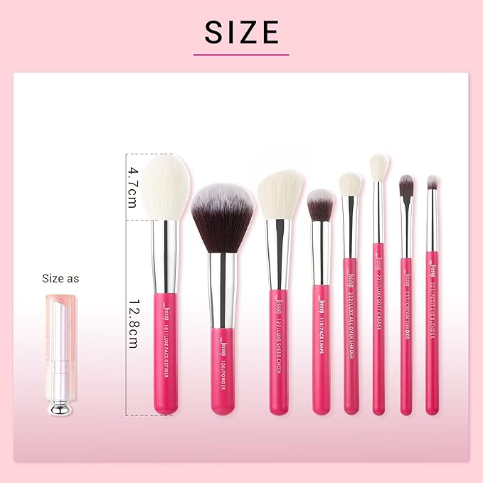 Jessup Brand 25pcs Professional Makeup Brush Set Beauty Cosmetic Foundation Powder Blusher Eye Shadow Blending Concealer Highlight Natural-Synthetic Hair Brushes Set (Rose Carmine/Silver)-Velvo Beauty