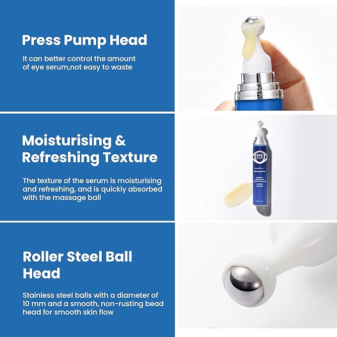 5% Caffeine Eye Serum and Under Eye Roller Cream with 360° Massage Ball for Dark Circles and Puffiness | Under Eye Bags Reduce Wrinkles & Fine Lines | Suitable for All Skin Types | Aloe Scented-Velvo Beauty