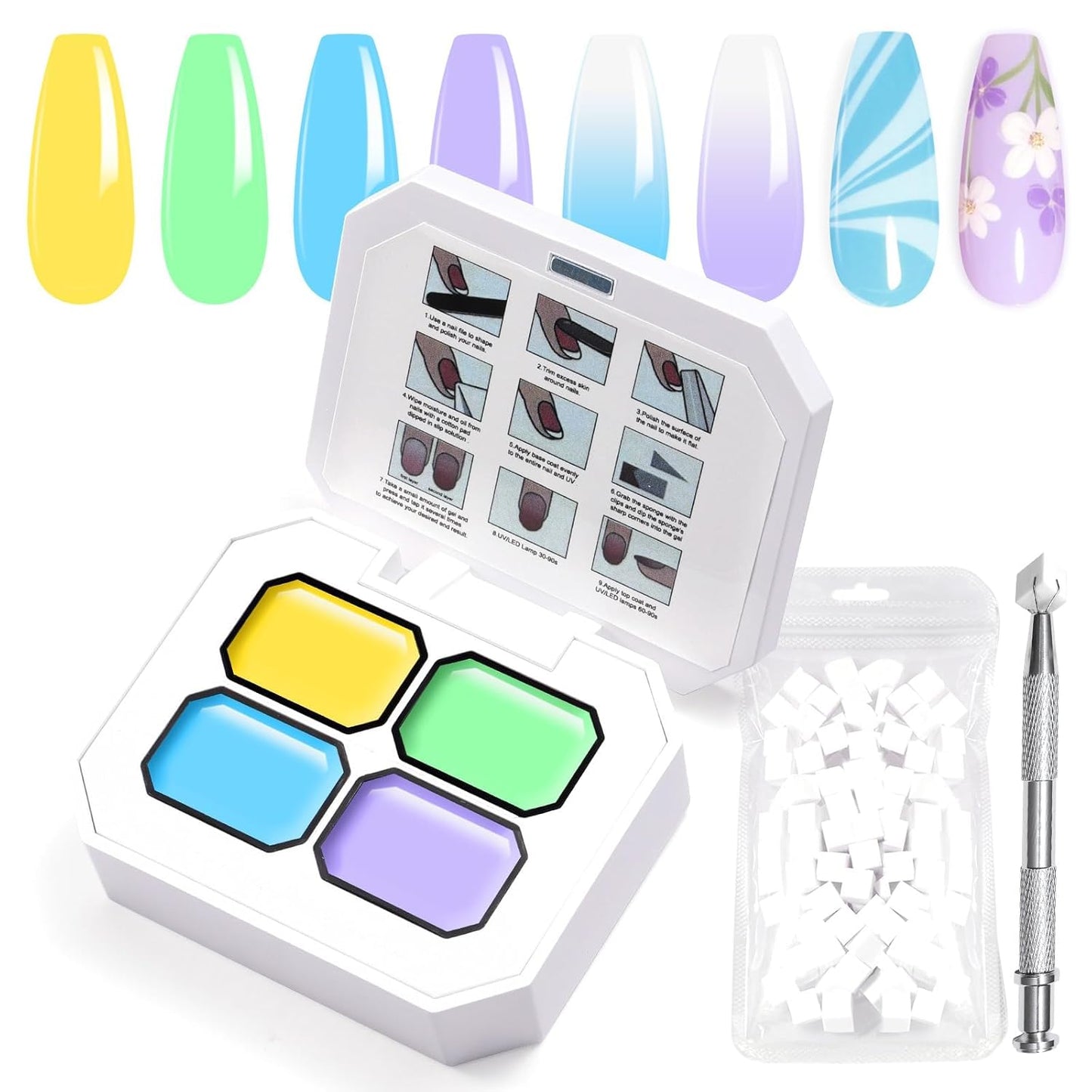 Gradient Painting Gel, 4 Bright Colors Ombre Gel Nail Polish Spring Summer Light Blue Green Sponging for Pigment Pat Aura Nails French Manicure Soak Off UV DIY Nail Art Ice Cream Dream Set-Velvo Beauty