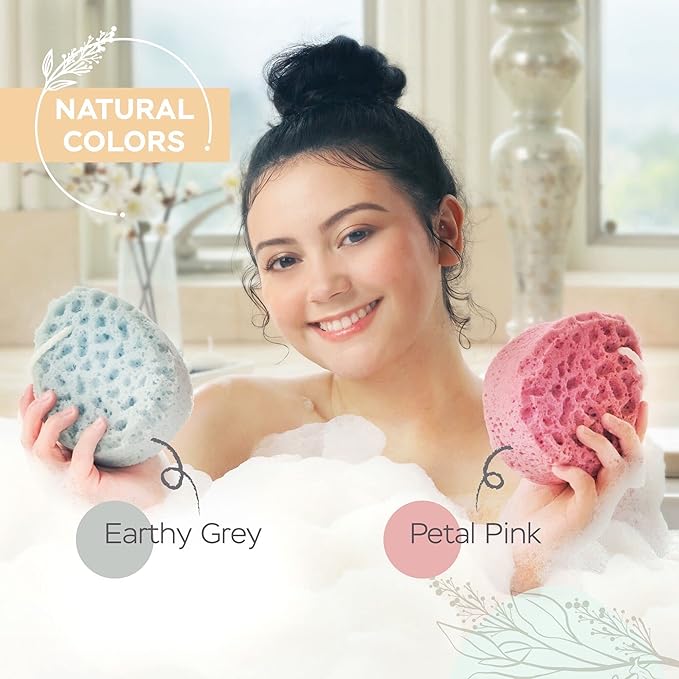 Spongentle Deep Cleansing Body Loofah Sponge, Natural Colors, for Bath and Shower, Multiple Textures for Gentle and Deep Exfoliation, Generous and Rich Lather, (Pack of 2)-Velvo Beauty