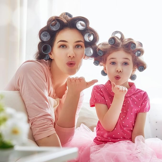 Acejoz Hair Rollers, 12Pcs Large Self Grip Hair Rollers with 12Pcs Stainless Steel Duckbill Clips, for Long Medium Thick Hair Volume (Navy Blue)-Velvo Beauty