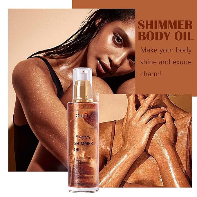 Shimmer Body Oil, Highlighter Makeup Smooth Glitter Glow Liquid Foundation for Face & Body,Liquid Illuminator Body Shimmer Lotion for Women (4# Golden Brown)-Velvo Beauty