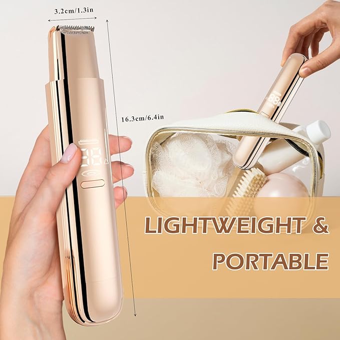 Bikini Trimmer for Women, 2 in 1 Dual-Head Electric Razors for Women Pubic Hair, Wet/Dry Use Body Hair Trimmer and Face Shaver with Display, Rechargeable Hair Removal for Bikini Legs Face Underarm Arm-Velvo Beauty